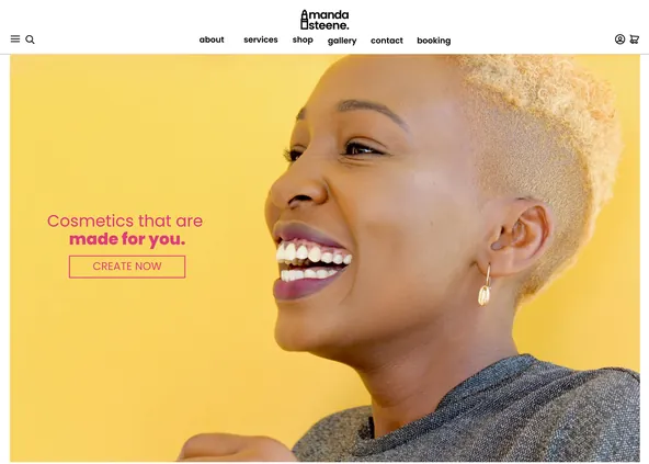Amanda Steene website home page with a smiling portrait