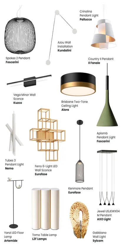 Casa Di Luce email showing a grid of designer pendant and wall lights