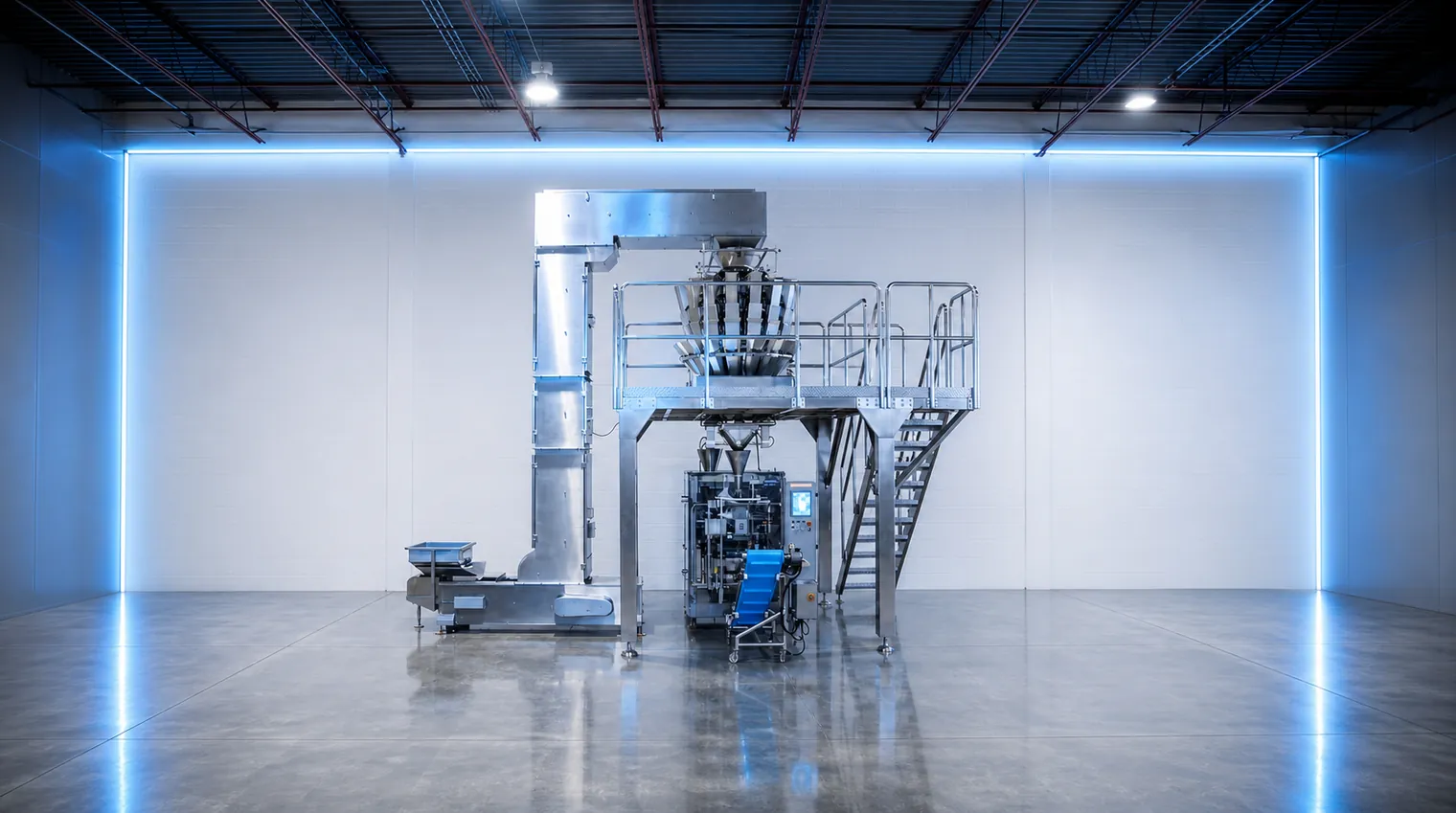 PLAN IT Packaging weighing and bagging system in a bright warehouse