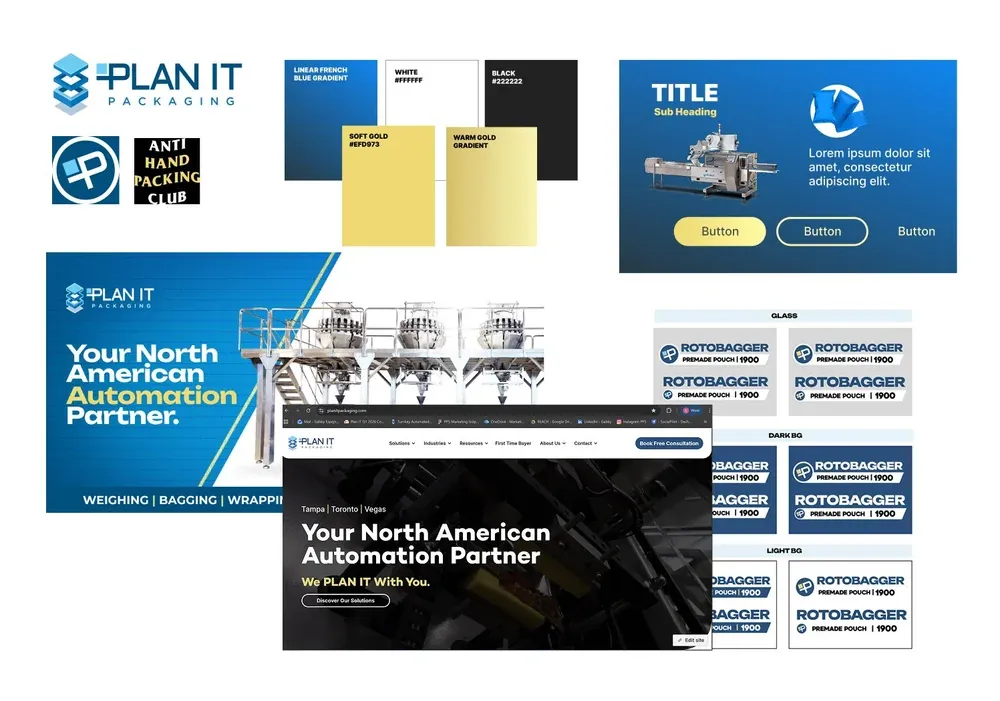 PLAN IT brand board with logo, colours, web banners and catalogue covers