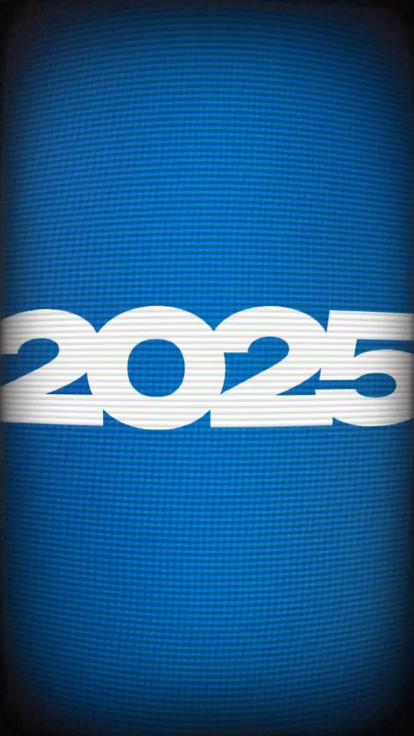 Motion graphic still of the year 2025 on blue