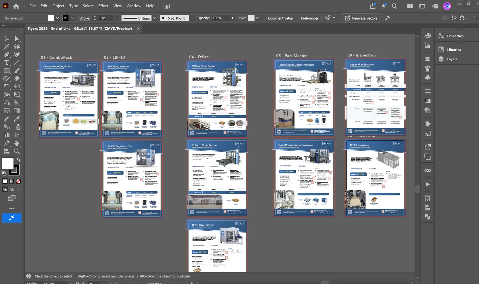 Print catalogue spreads for PLAN IT machines open in the design software