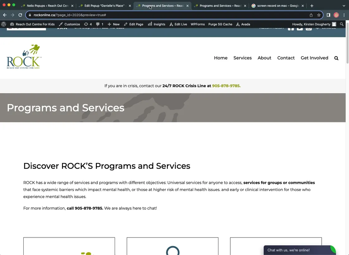 ROCK Programs and Services page in the browser